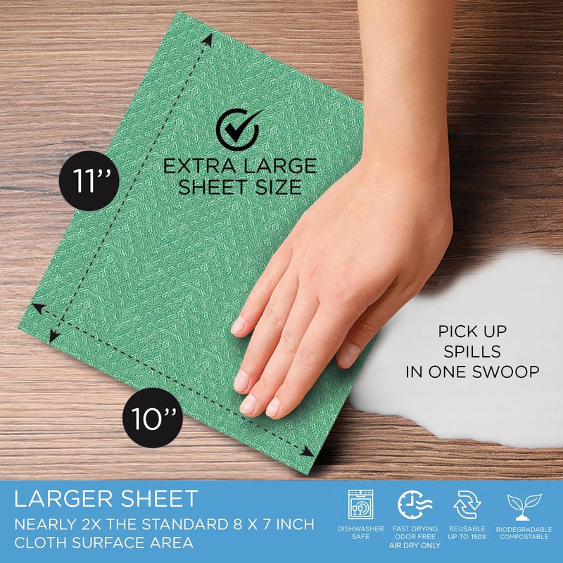 LOLA Wowables XL Swedish Dishcloths, 30 Reusable Eco Cleaning Cloths, 11"" x 10"", Ultra Absorbent Cellulose Sponge Towel, Compostable, Made in Germany - Image 2